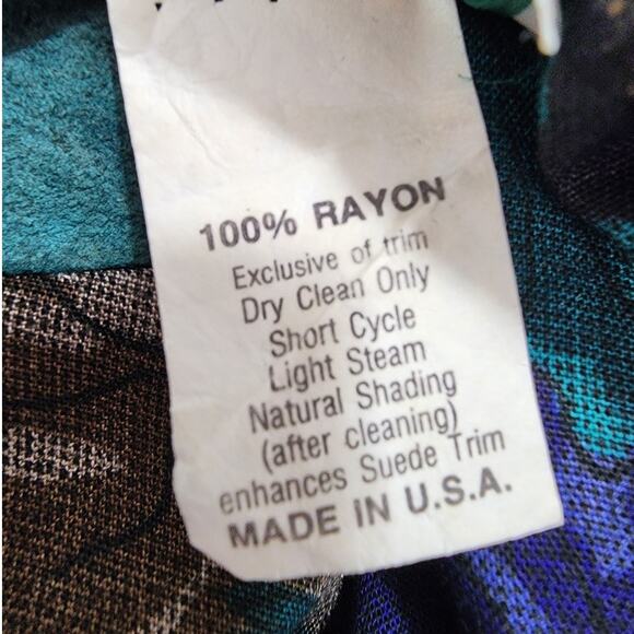 Vintage Patty O'Neil Dress Womens 8 Green Purple Floral Leaves Rayon Suede - Picture 7 of 11